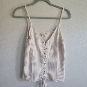 American Eagle Cream Knit Lace-Up Tank Size L